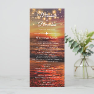 Elegant Sunset Beach Summer Wedding Menu Card