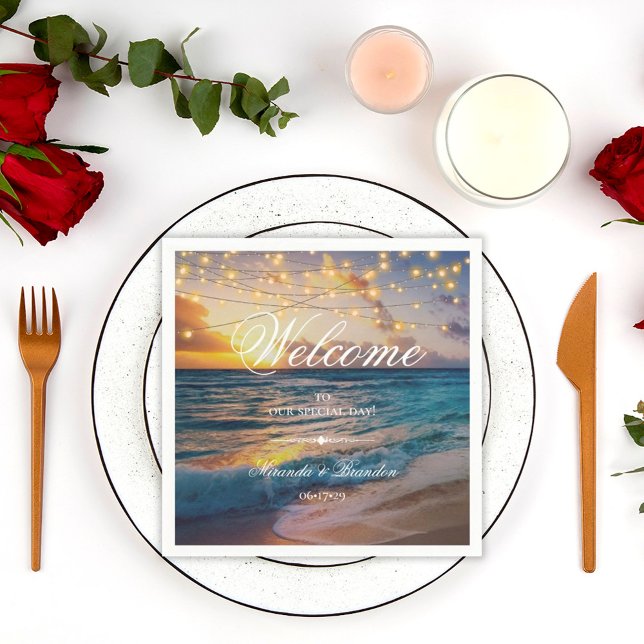 Elegant Sunset Beach Summer Wedding Napkin (Creator Uploaded)