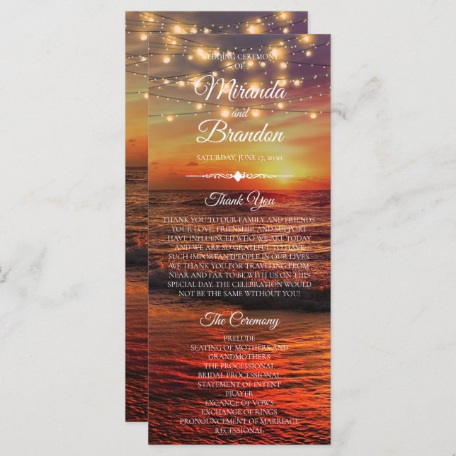 Elegant Sunset Beach Summer Wedding Program Card (Front/Back)