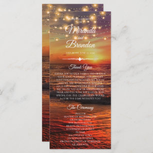 Elegant Sunset Beach Summer Wedding Program Card