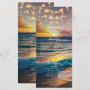 Elegant Sunset Beach Summer Wedding Program Card