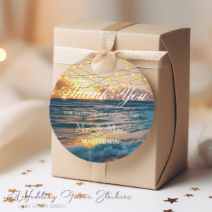 Elegant Sunset Beach Summer Wedding Thank You Classic Round Sticker