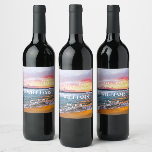 Elegant Sunset Beach Tropical Summer  Wine Label (Bottles)