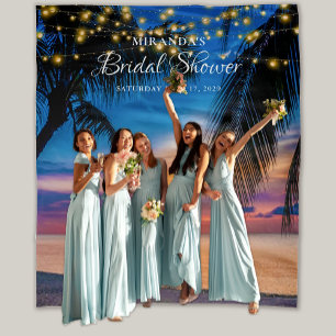Elegant Sunset Palm Beach Bridal Shower Backdrop Tapestry