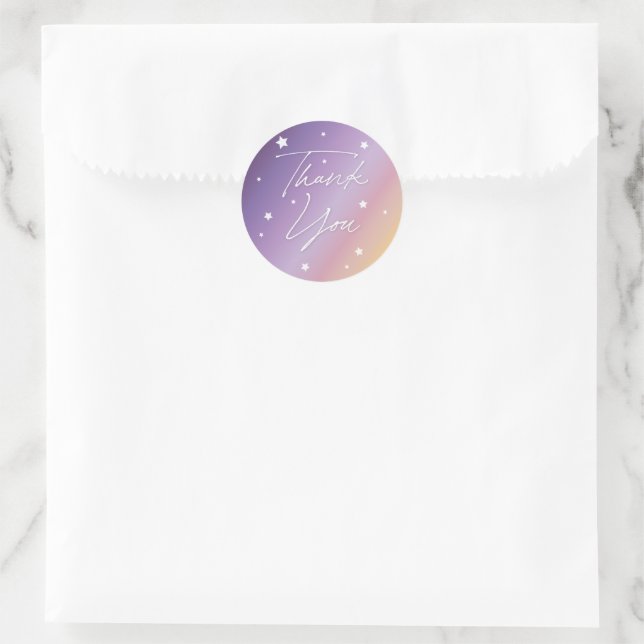 Elegant Sunset Scattered Stars Thank You Classic Round Sticker (Bag)