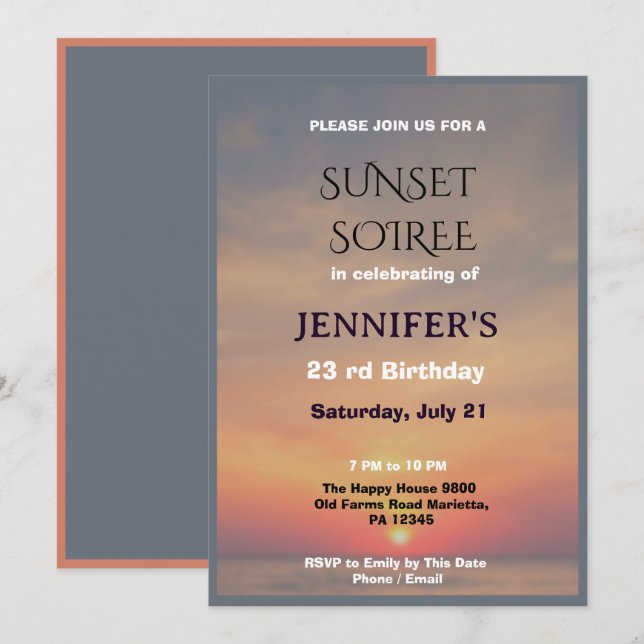 Elegant Sunset  Sky Soiree  Birthday  Invitation (Front/Back)