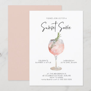 Elegant Sunset Soiree Drinks Cocktail Party Pink Invitation