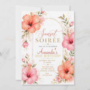 Elegant Sunset Soirée Hibiscus Birthday Invitation
