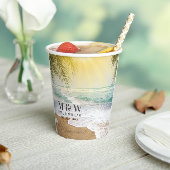 Elegant Sunshine And Blue Ocean Beach Paper Cups (Insitu)