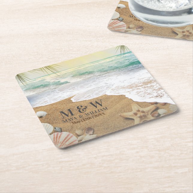 Elegant Sunshine And Blue Ocean Beach Square Paper Coaster (Angled)