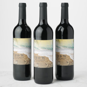 Elegant Sunshine And Blue Ocean Beach Wine Label