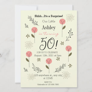 Elegant Suprise Floral 50th Birthday Invitation