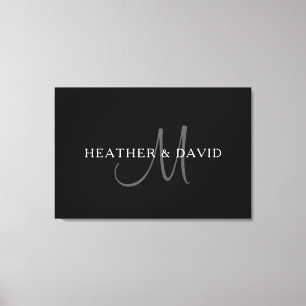 Elegant Surname Monogram Black, Grey & White Canvas Print