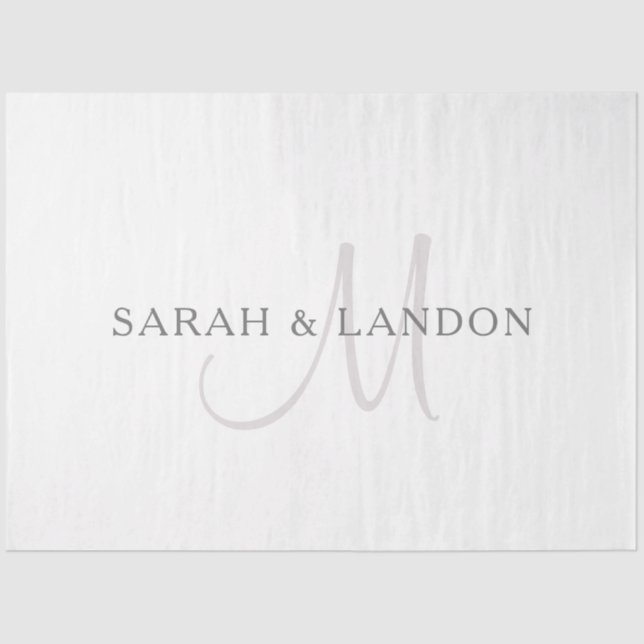 Elegant Surname Monogram | White & Grey Tissue Paper (Front)