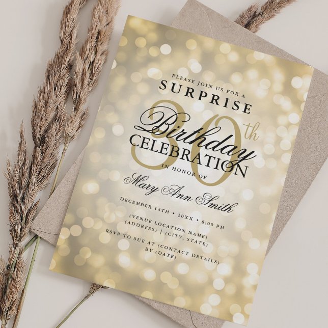 Elegant SURPRISE 30th Birthday Glam Gold Lights Invitation (Creator Uploaded)