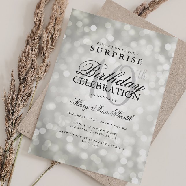 Elegant SURPRISE 40th Birthday Glam Silver Lights Invitation (Elegant SURPRISE 40th Birthday Glam Silver Lights Invitation)
