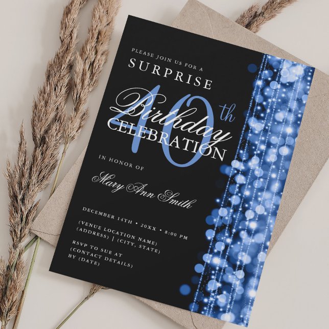 Elegant Surprise 40th Birthday Sparkles Navy  Invitation (Elegant Surprise 40th Birthday Sparkles Navy Invitation)