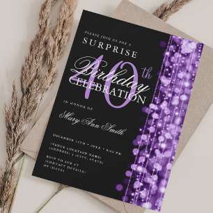 Elegant Surprise 40th Birthday Sparkles Purple Invitation