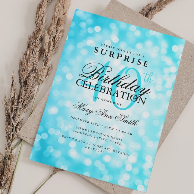 Elegant SURPRISE 40th Birthday Turquoise Lights Invitation (Elegant SURPRISE 40th Birthday Turquoise Lights Invitation)