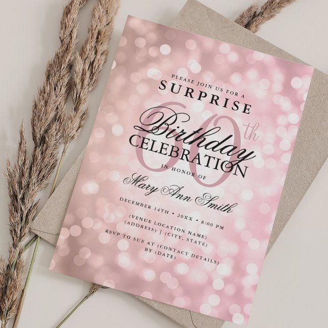 Elegant SURPRISE 60th Birthday Rose Gold Lights Invitation (Elegant SURPRISE 60th Birthday Rose Gold Lights Invitation)
