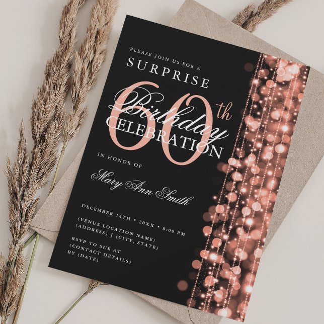 Elegant Surprise 60th Birthday Sparkles Rose Gold Invitation (Elegant Surprise 60th Birthday Sparkles Rose Gold Invitation)