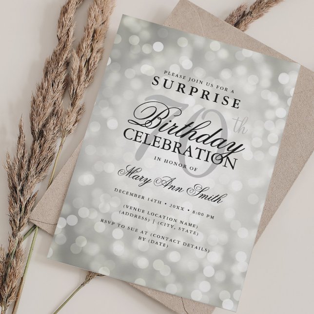 Elegant SURPRISE 70th Birthday Glam Silver Lights Invitation (Elegant SURPRISE 70th Birthday Glam Silver Lights Invitation)