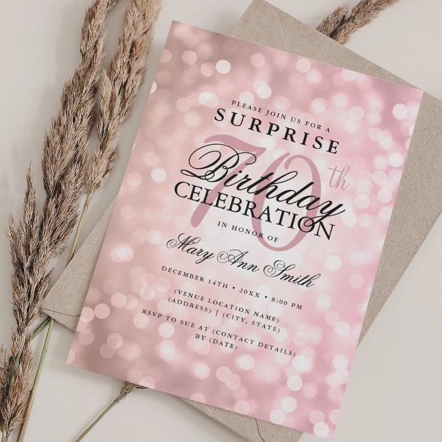Elegant SURPRISE 70th Birthday Rose Gold Lights Invitation (Elegant SURPRISE 70th Birthday Rose Gold Lights Invitation)
