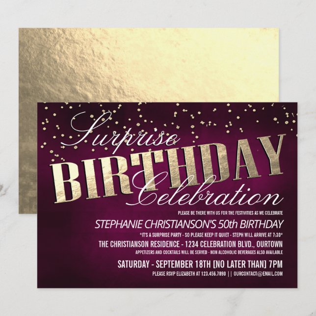 Elegant Surprise Birthday Party Invitations (Front/Back)