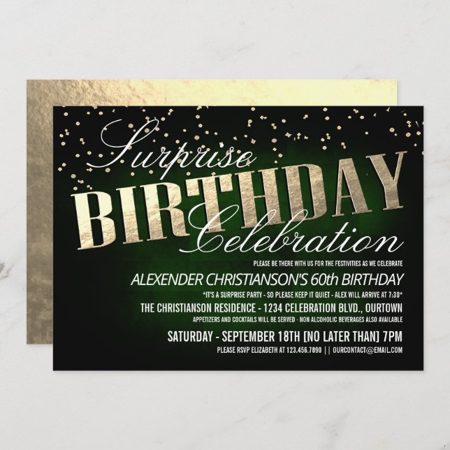 Elegant Surprise Birthday Party Invitations (Front/Back)
