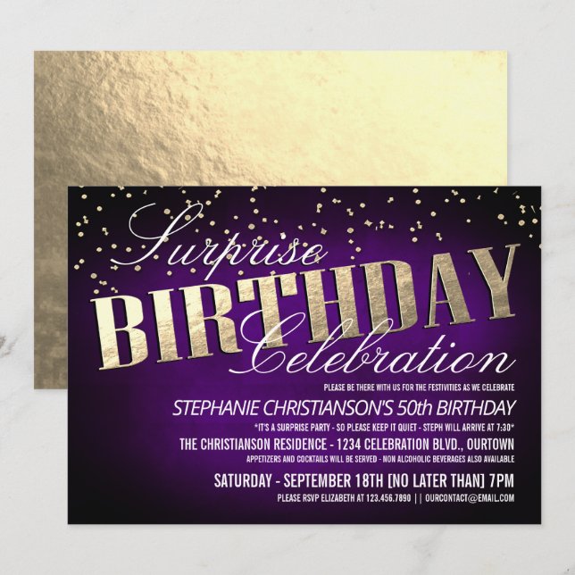 Elegant Surprise Birthday Party Invitations (Front/Back)