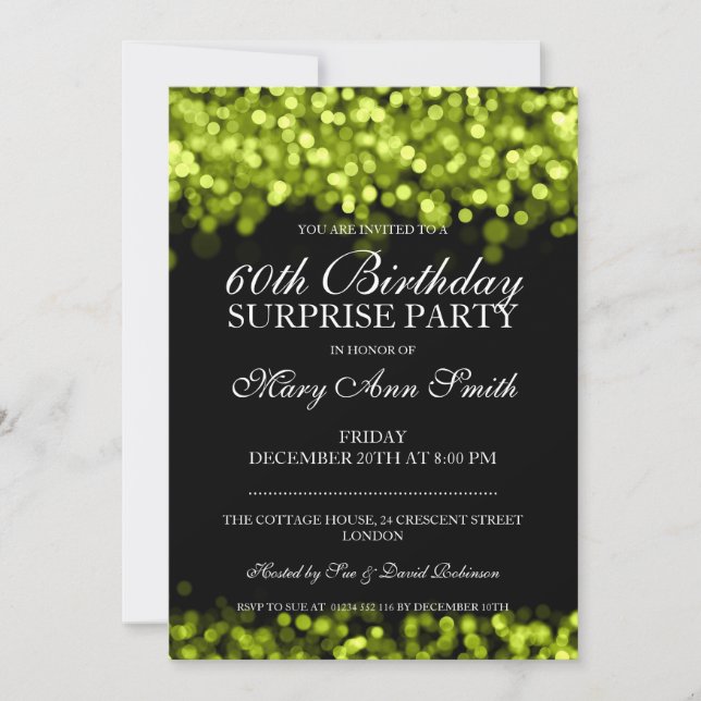 Elegant Surprise Birthday Party Lime Lights Invitation (Front)