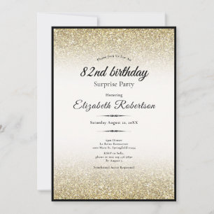 Elegant Surprise Black Gold Glitter 82nd Birthday Invitation