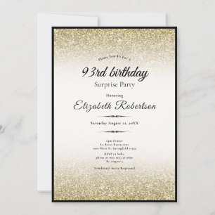 Elegant Surprise Black Gold Glitter 93rd Birthday Invitation