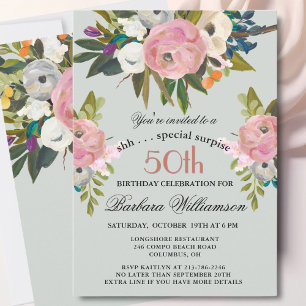 Elegant SURPRISE Handpainted 50th Birthday Party  Invitation