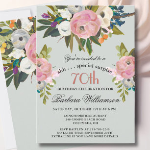 Elegant SURPRISE Handpainted 70th Birthday Party Invitation