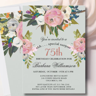 Elegant SURPRISE Handpainted 75th Birthday Party Invitation