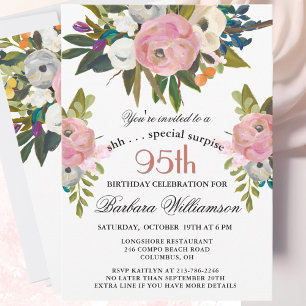 Elegant SURPRISE Handpainted 95th Birthday Party  Invitation