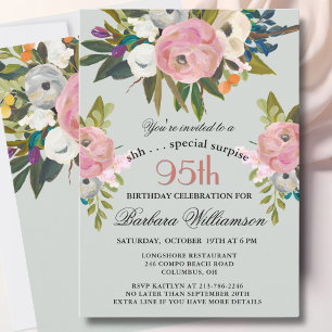 Elegant SURPRISE Handpainted 95th Birthday Party Invitation
