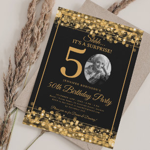 Elegant SURPRISE Photo 50th Birthday Gold Glam Invitation