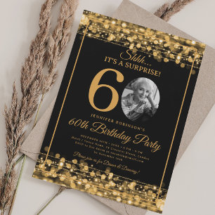 Elegant SURPRISE Photo 60th Birthday Gold Glam  Invitation