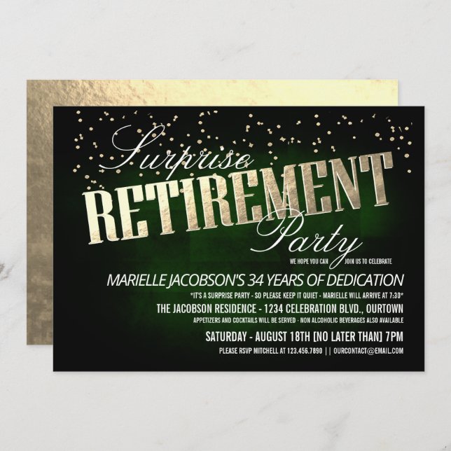 Elegant Surprise Retirement Party Invitations (Front/Back)