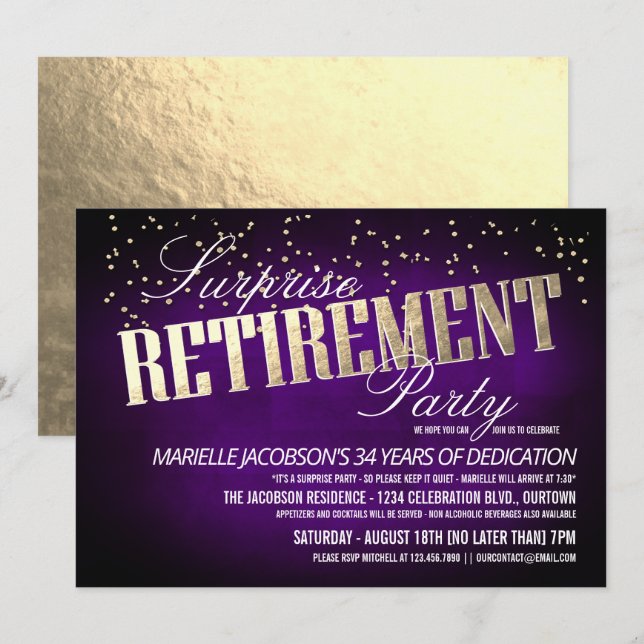 Elegant Surprise Retirement Party Invitations (Front/Back)