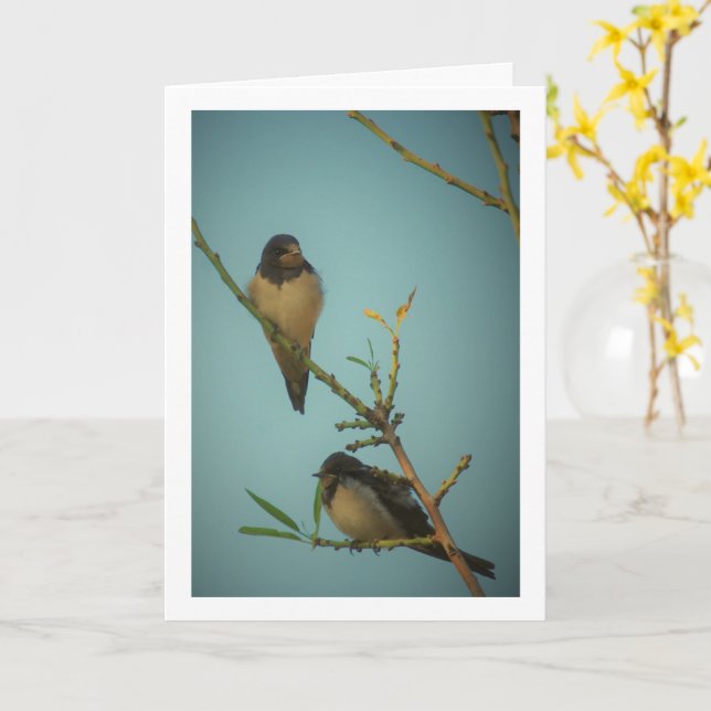 Elegant Swallow Birds Portrait Card (Yellow Flower)