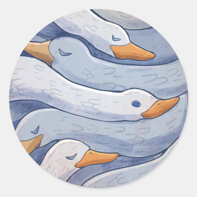 Elegant Swan - Animal Pattern Illustration Classic Round Sticker (Front)