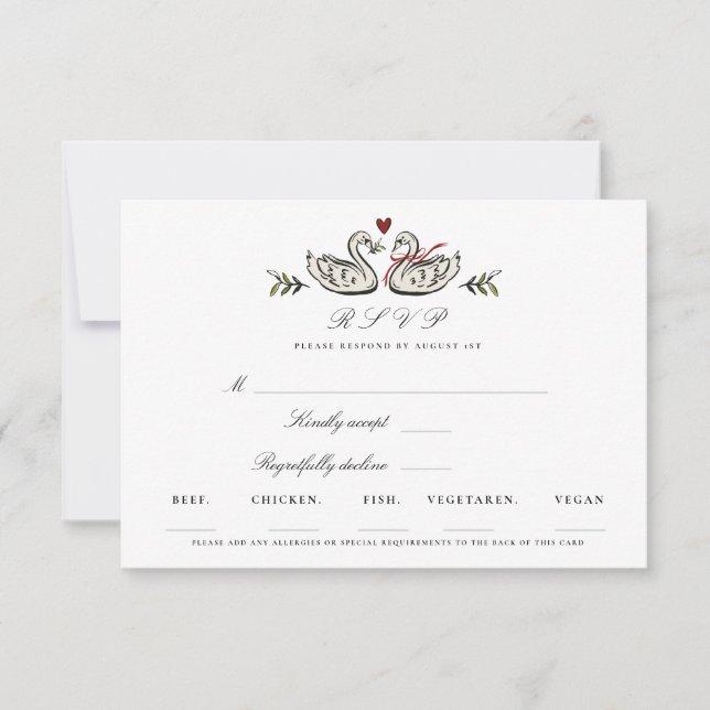 Elegant Swan Couple RSVP Response Card (Front)