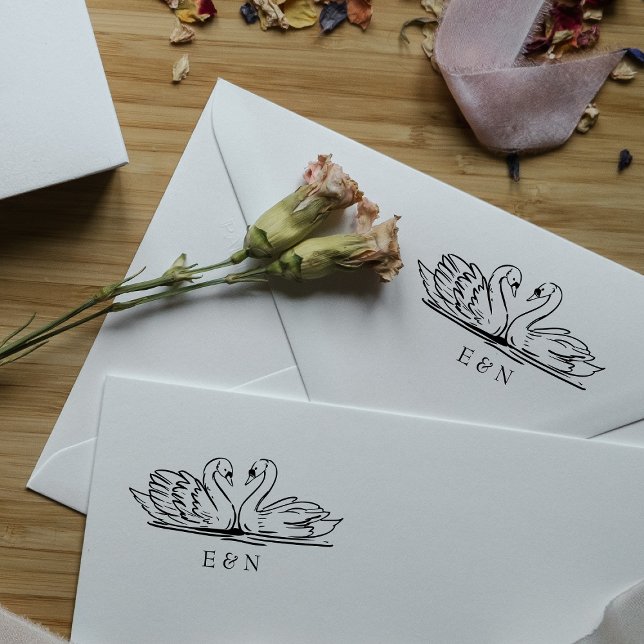 Elegant Swan Couple Wedding Monogram Self-inking Stamp (Creator Uploaded)