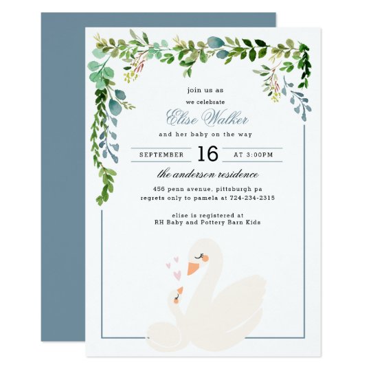 Elegant Swan Greenery Baby Shower Invitation