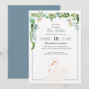 Elegant Swan Greenery Baby Shower Invitation