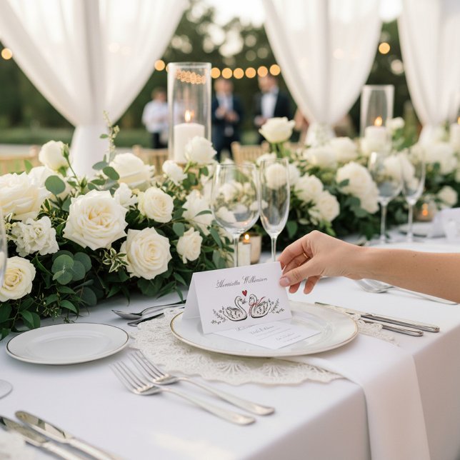 Elegant Swan Love Couple Wedding Place Card (Creator Uploaded)