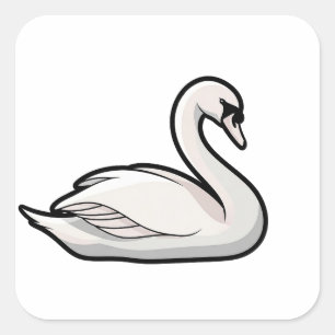 Elegant Swan – Minimal Animal Illustration Square Sticker